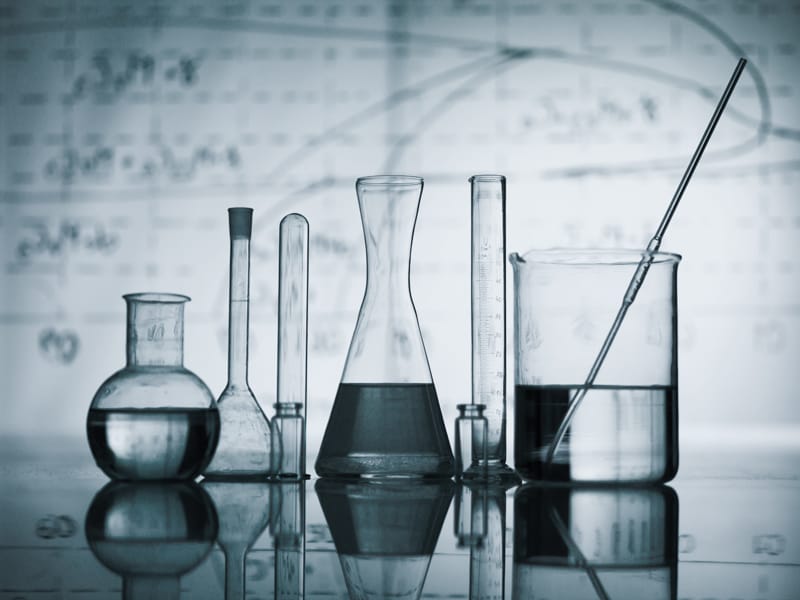 Group of flask on a lab table